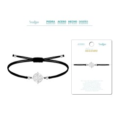 Pulsera Hilo Negro Rosa De Los Vientos Plateado - Coleccion amuleto pulsera negra